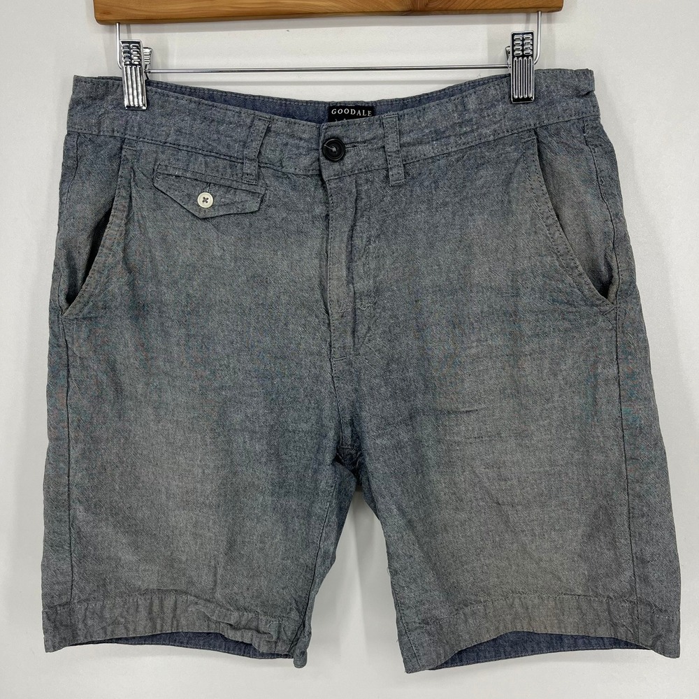 Goodale Mens Blue Chambray Cotton Flat Front Casual Shorts Size 32